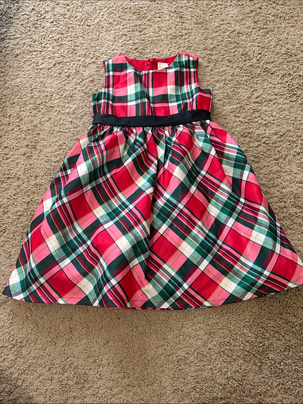 Girls Red & Green Plaid Holiday Dress